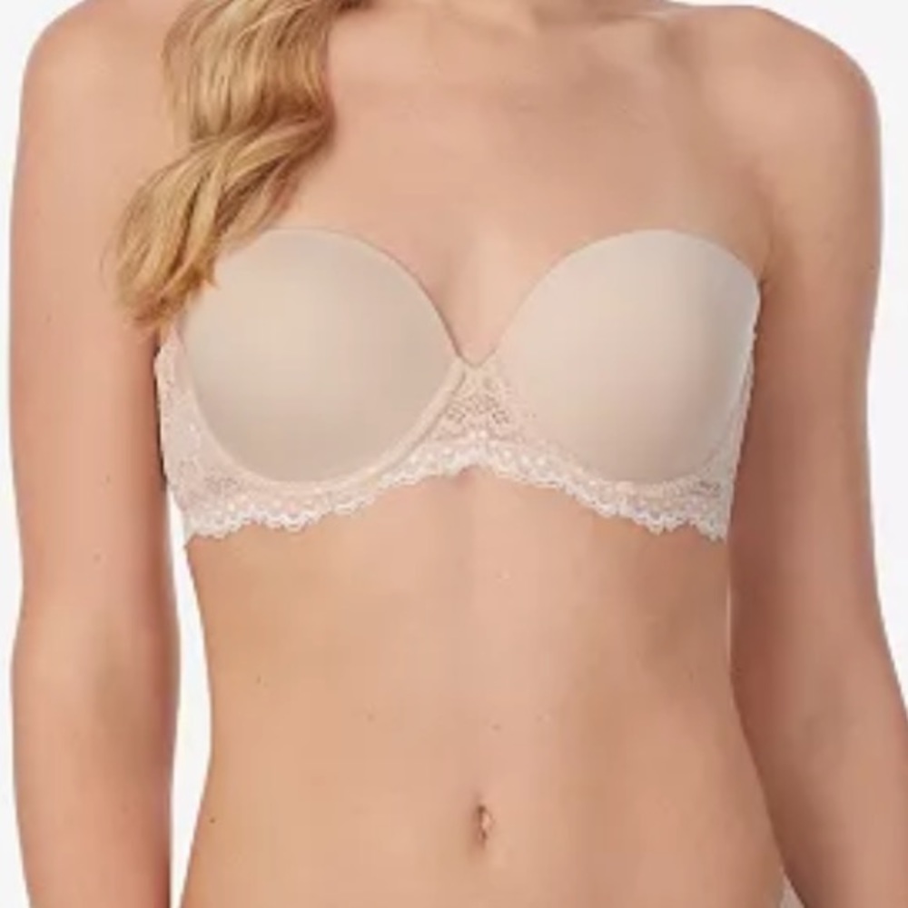 On Gossamer nude strapless bra with lace detail. - Picture 1 of 9